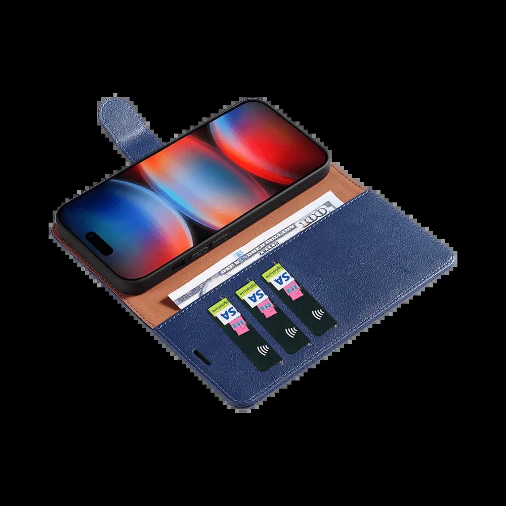 Housse folio anti-RFID iPhone 17 Pro – PROTECT IP011 Bleu Marine - Vue 3