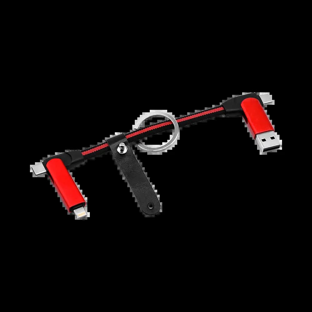 Porte-Clés Multi-Câbles 5 en 1 (Lightning + 2x USB-C + USB-A) Rouge - Vue 2