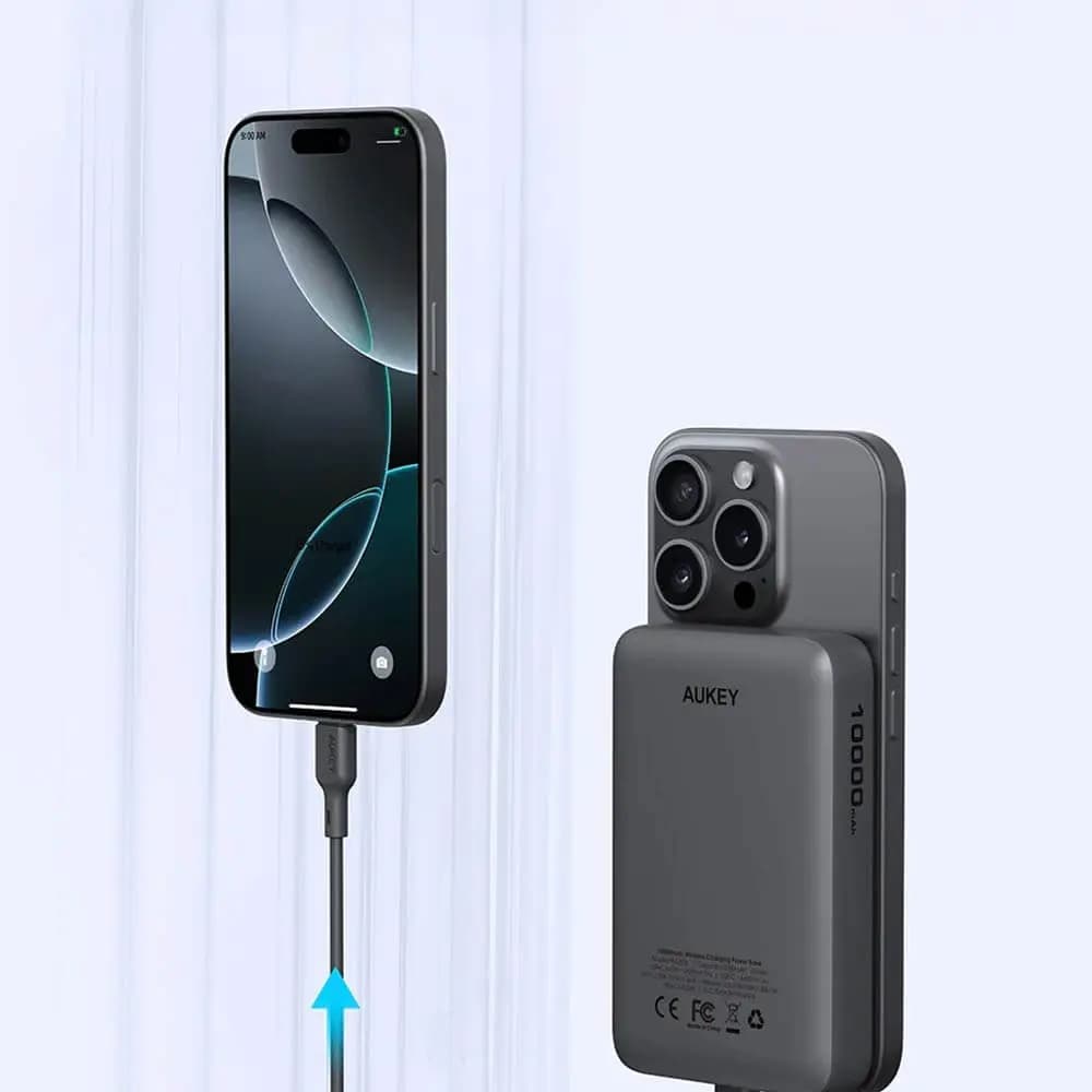 Batterie externe sans fil Aukey 10000mAh 20W avec câble USB-C - Gris - Vue 5