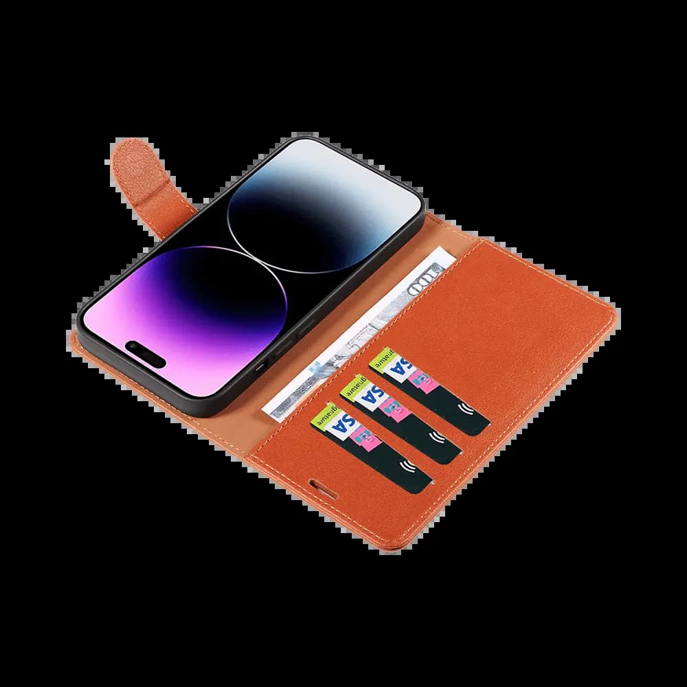Housse folio anti-RFID iPhone 14 Pro Max – PROTECT IP011 Marron - Vue 3