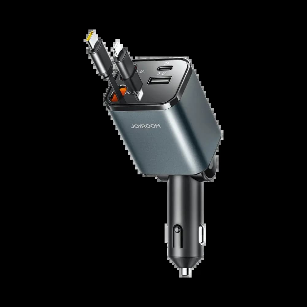 Chargeur Allume-Cigare JOYROOM 4 en 1 (avec Câble Rétractable USB-C + Lightning) 50W Gris Foncé - Vue 60
