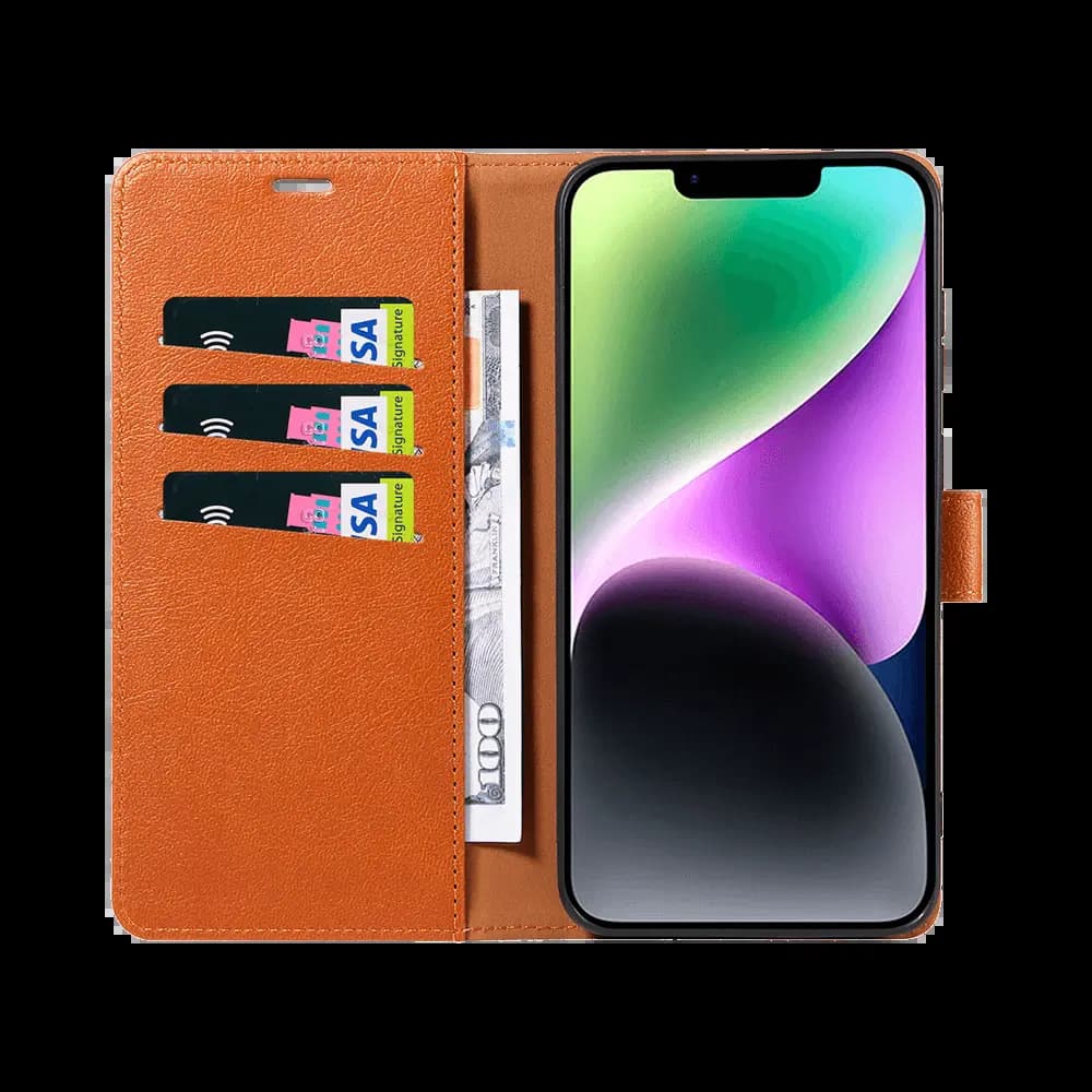 Housse folio anti-RFID iPhone 14 – PROTECT IP011 Marron - Vue 2