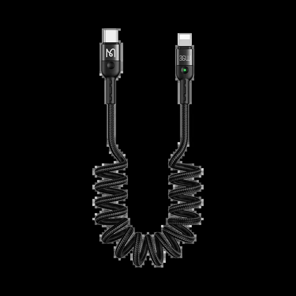 Câble USB-C vers Lightning spirale 36W 1.8m avec LED – Mcdodo CA-1960 Noir - Vue 5