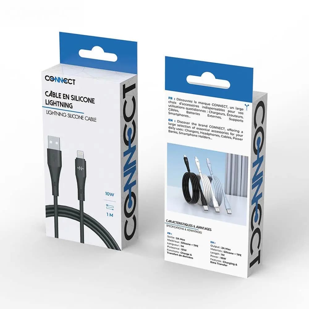 Câble Data USB vers Lightning CONNECT 10W (1m) Noir - Vue 3