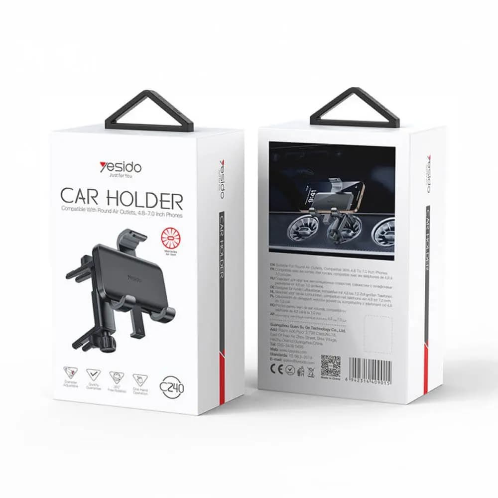 Support smartphone pour voiture fixation grille d'aération Mercedes Yesido C240 Noir - Vue 5