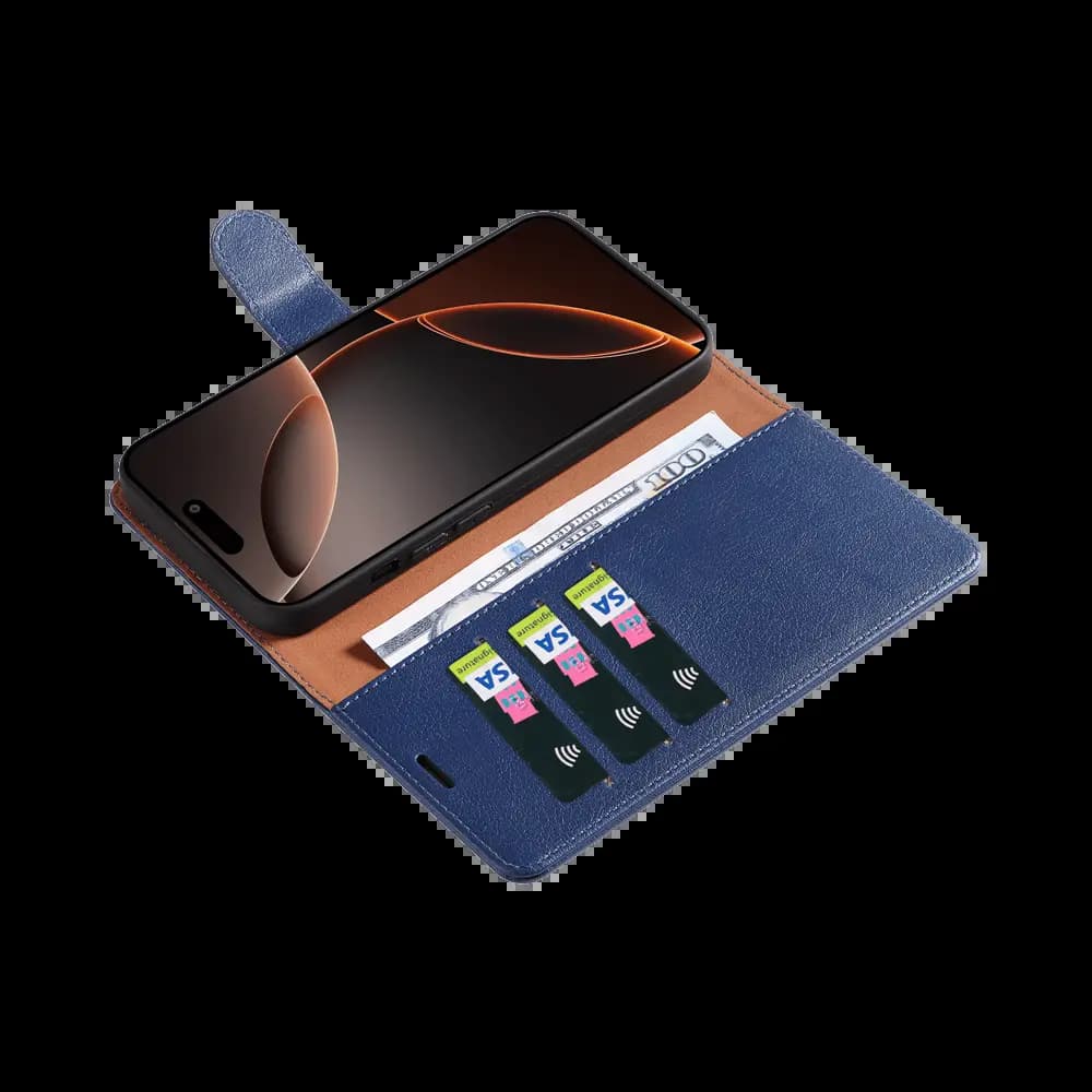 Housse folio anti-RFID iPhone 16 Pro Max – PROTECT IP011 Bleu Marine - Vue 3