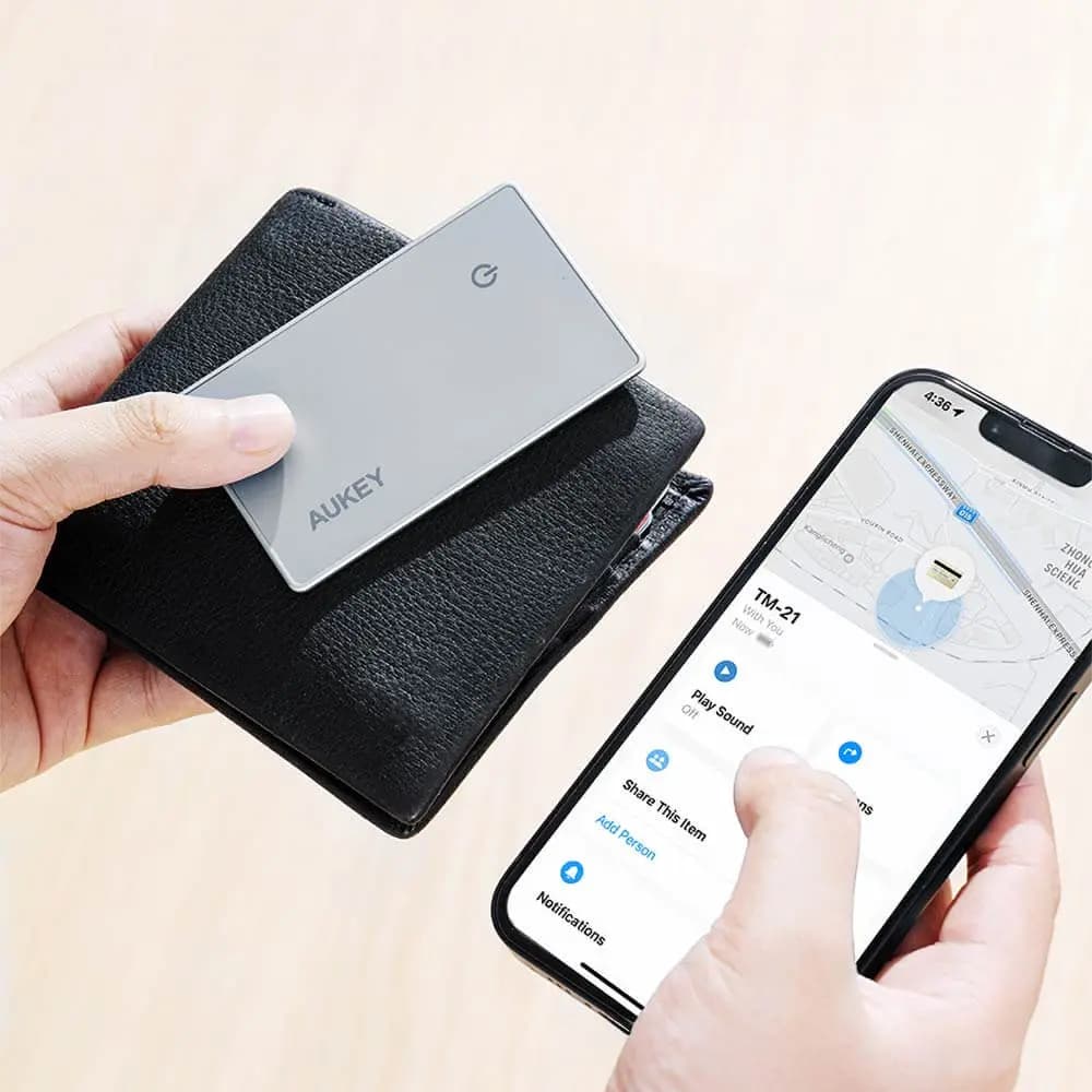 Traceur GPS Aukey format carte rechargeable en verre trempé - Gris - Vue 2