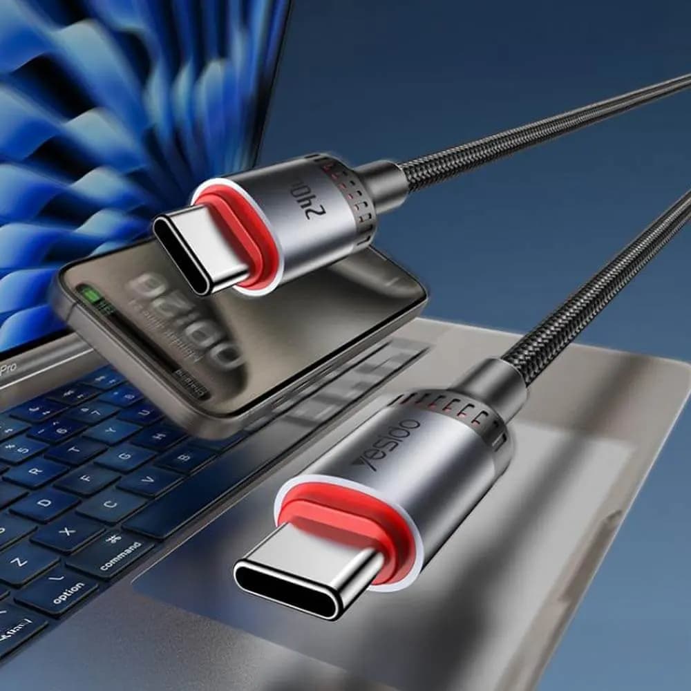 Câble de charge USB-C vers USB-C 240W 1.2m nylon tressé – Yesido Noir - Vue 3