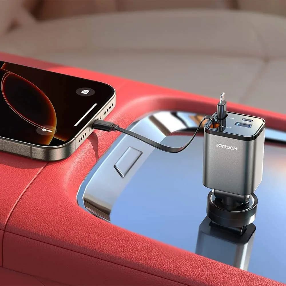 Chargeur Allume-Cigare JOYROOM 4 en 1 (avec Câble Rétractable USB-C + Lightning) 50W Gris Foncé - Vue 13