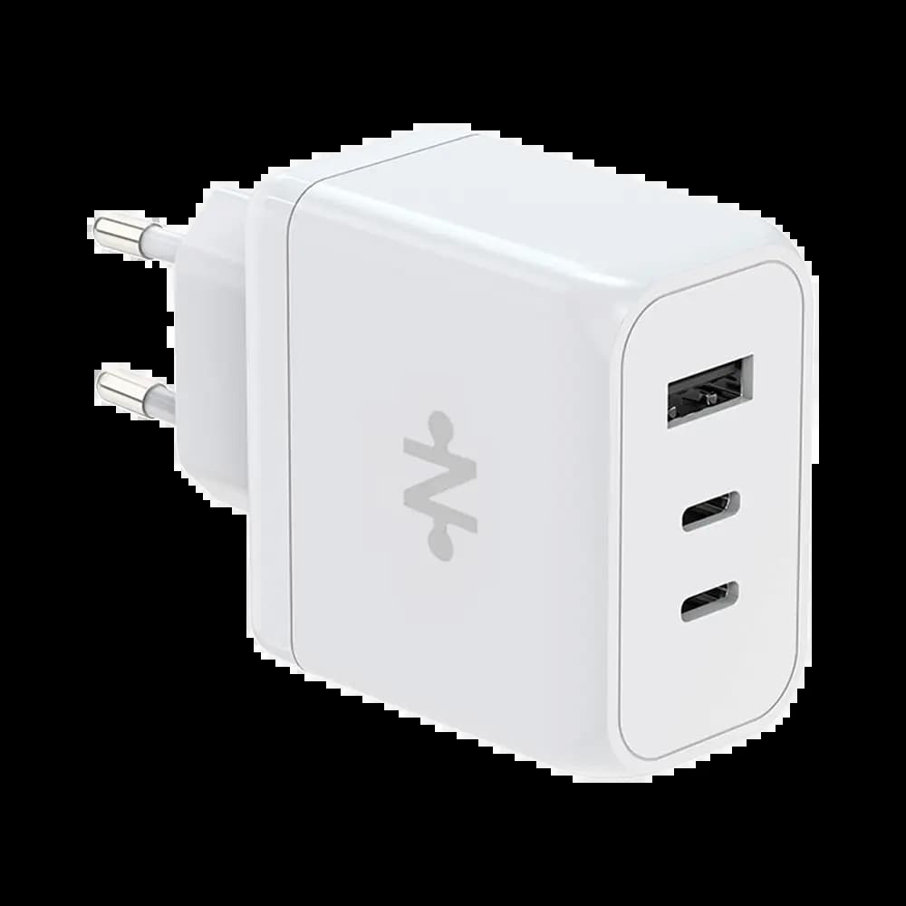Chargeur secteur GaN 65W 3 ports (2× USB-C + USB-A) – CONNECT Blanc - Vue 7