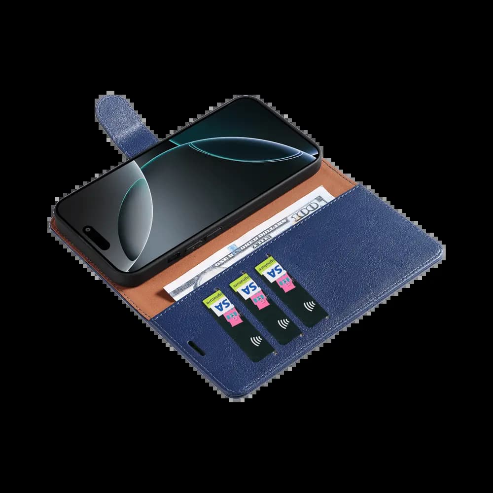 Housse folio anti-RFID iPhone 16 Pro – PROTECT IP011 Bleu Marine - Vue 3
