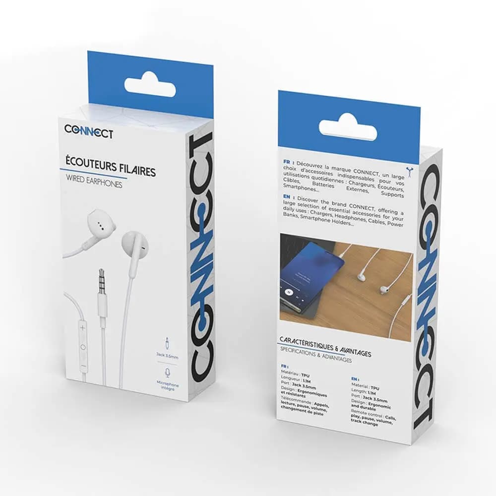 Écouteurs filaires jack 3.5mm stéréo avec micro - CONNECT Blanc - Vue 3