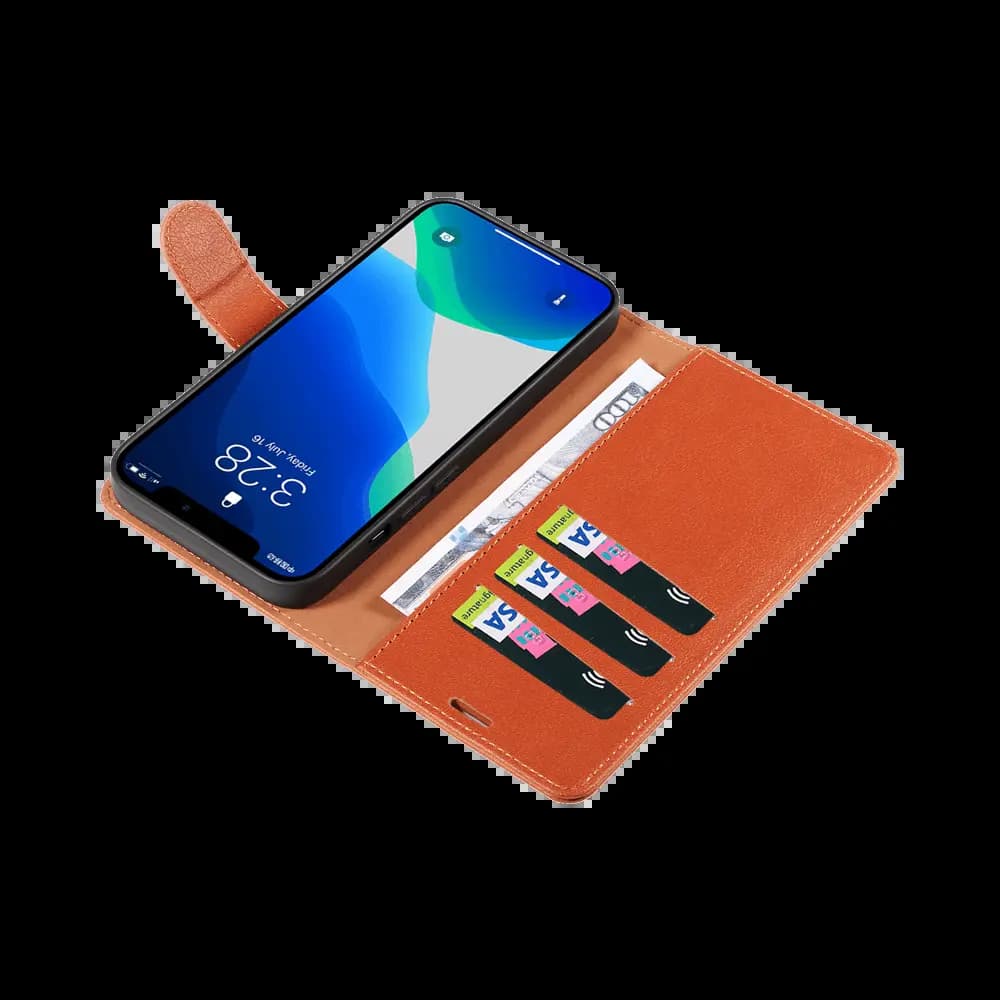 Housse folio anti-RFID iPhone 13 – PROTECT IP011 Marron - Vue 3