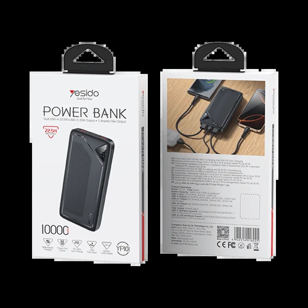 Batterie externe 10000mAh 22.5W Yesido YP101 - Noir - Vue 2