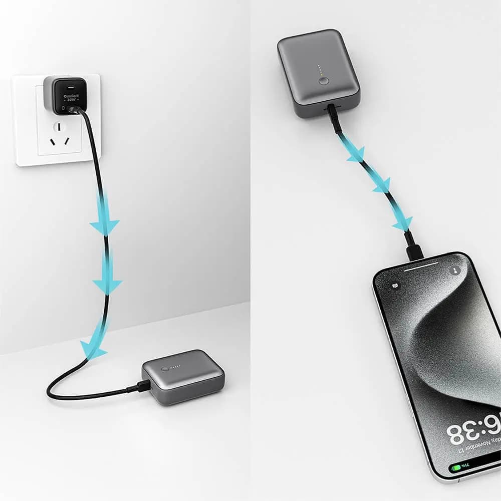 Batterie externe Aukey 10000mAh 22.5W avec ports USB-C et USB-A - Gris - Vue 4