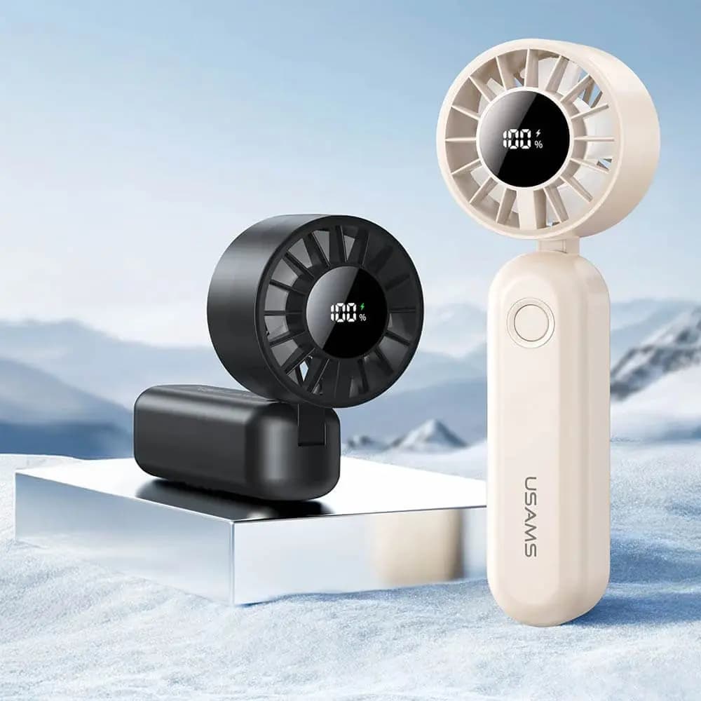 Mini Ventilateur Portable Usams Pliable à Affichage Numérique 1200mAh Noir - Vue 10