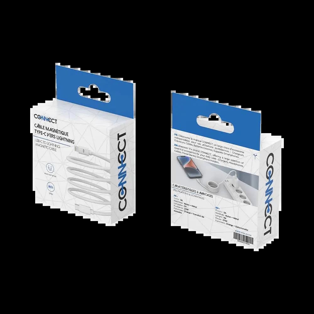 Câble Data USB-C vers Lightning CONNECT 27W Magnétique (1m) Blanc - Vue 3