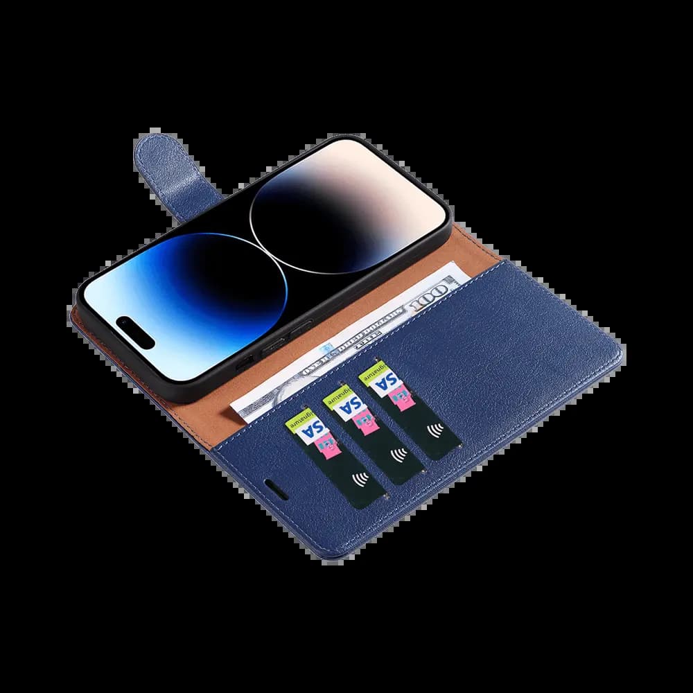 Housse folio anti-RFID iPhone 14 Pro – PROTECT IP011 Bleu Marine - Vue 3