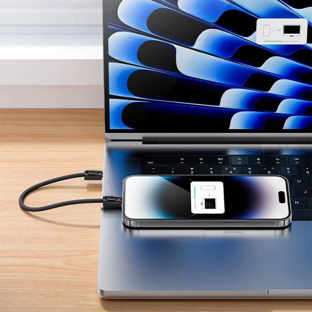 Câble Data USB-C vers Lightning Yesido Porte Clé Charge Rapide 27W Noir - Vue 3