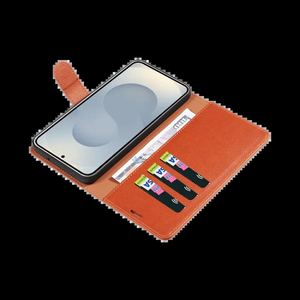 Housse folio anti-RFID Samsung Galaxy S25 – PROTECT IP011 marron - Vue 3