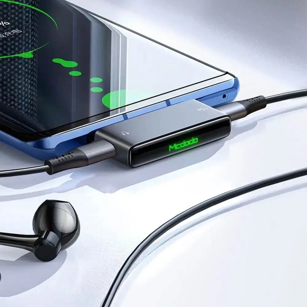 Adaptateur double USB-C audio & charge rapide 60W - Mcdodo CA-7670 Noir - Vue 2