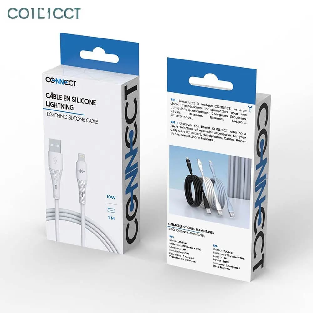 Câble Data USB vers Lightning CONNECT 10W (1m) Blanc - Vue 3
