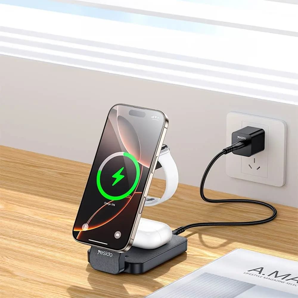 Station de Charge sans Fil Yesido 4 en 1 Noir - Vue 4