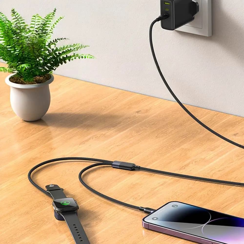 Câble de Charge Yesido USB-C vers Lightning + Pad de Charge pour Montre Connectée Noir - Vue 2