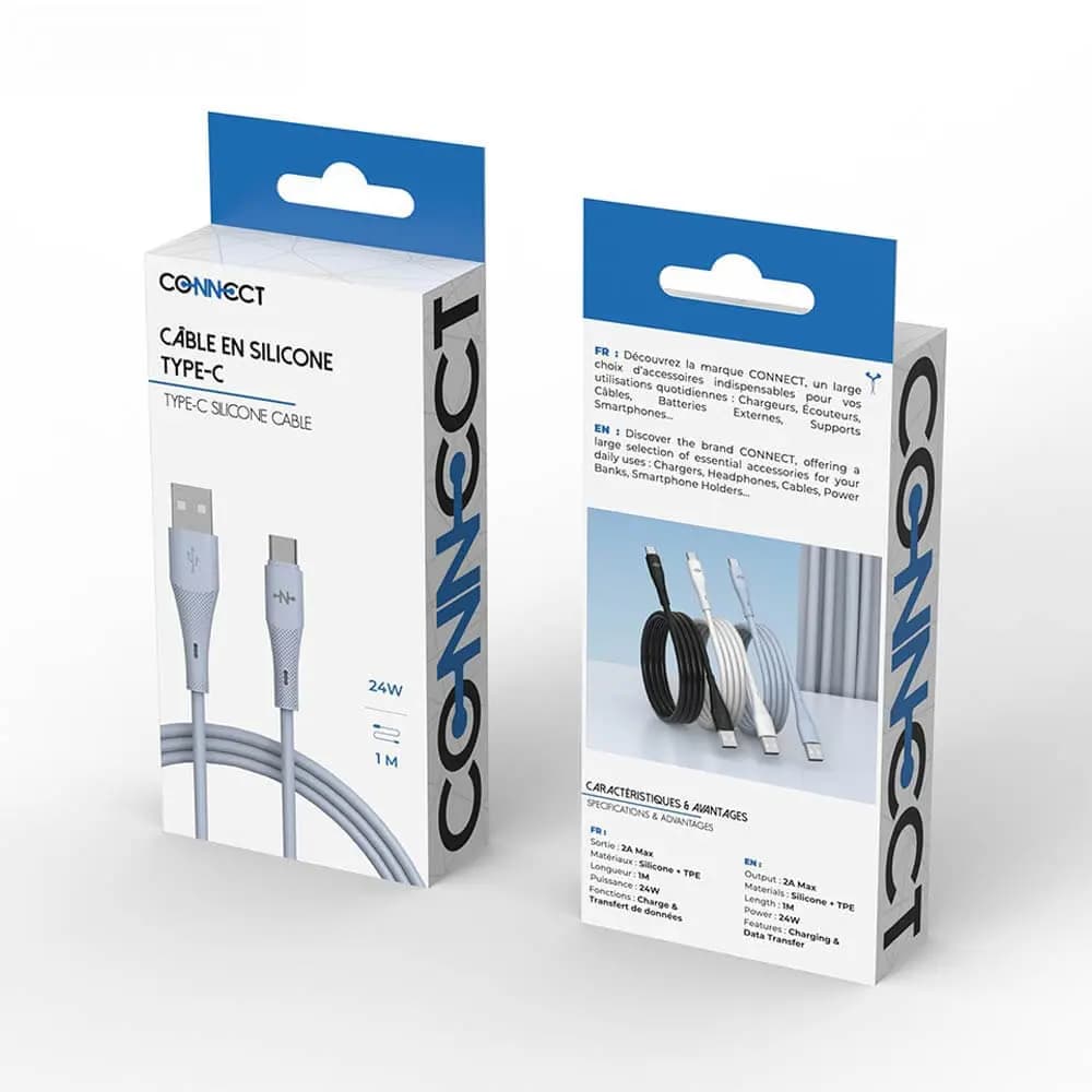 Câble Data USB vers USB-C CONNECT 24W (1m) Bleu - Vue 3