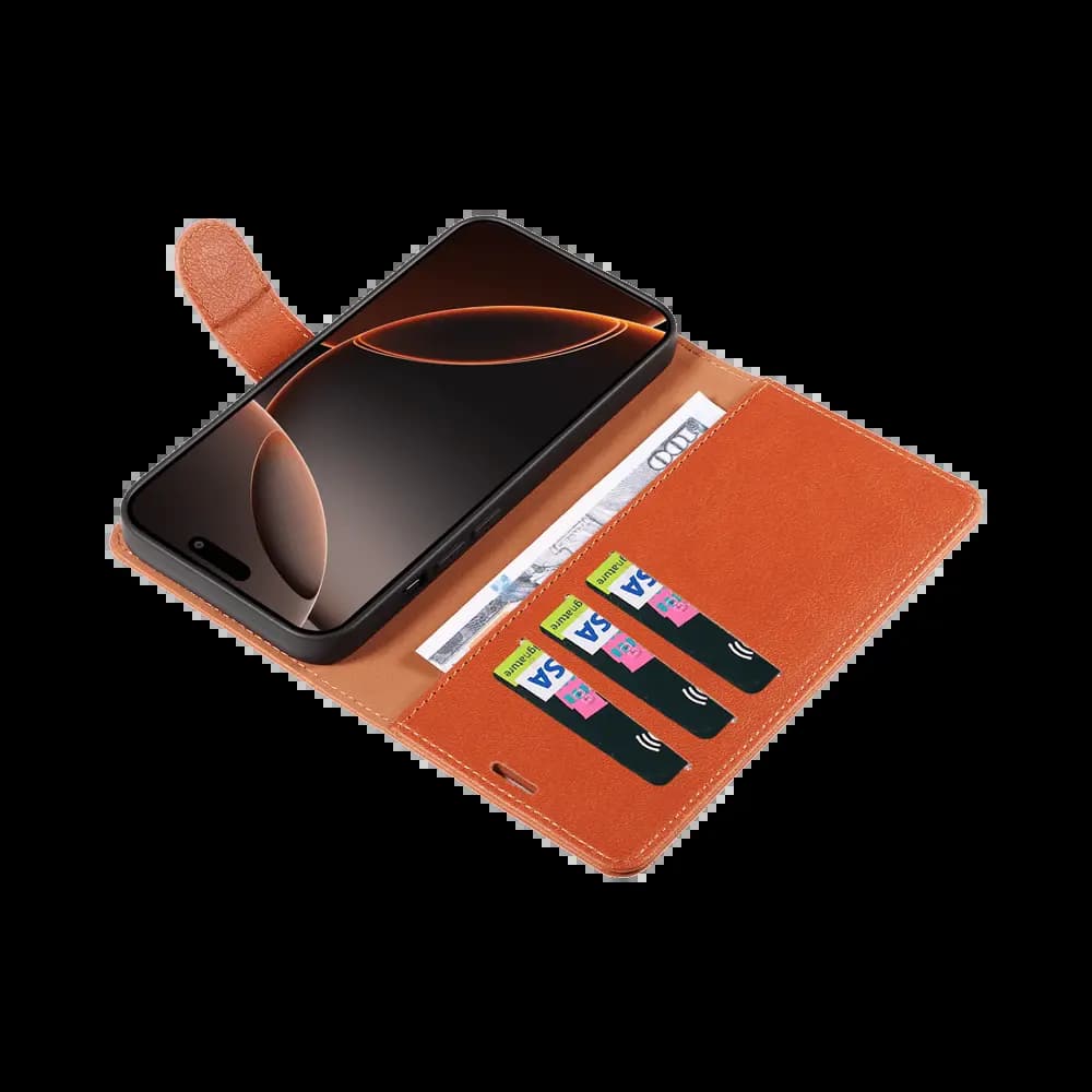 Housse folio anti-RFID iPhone 16 Pro Max – PROTECT IP011 Marron - Vue 3