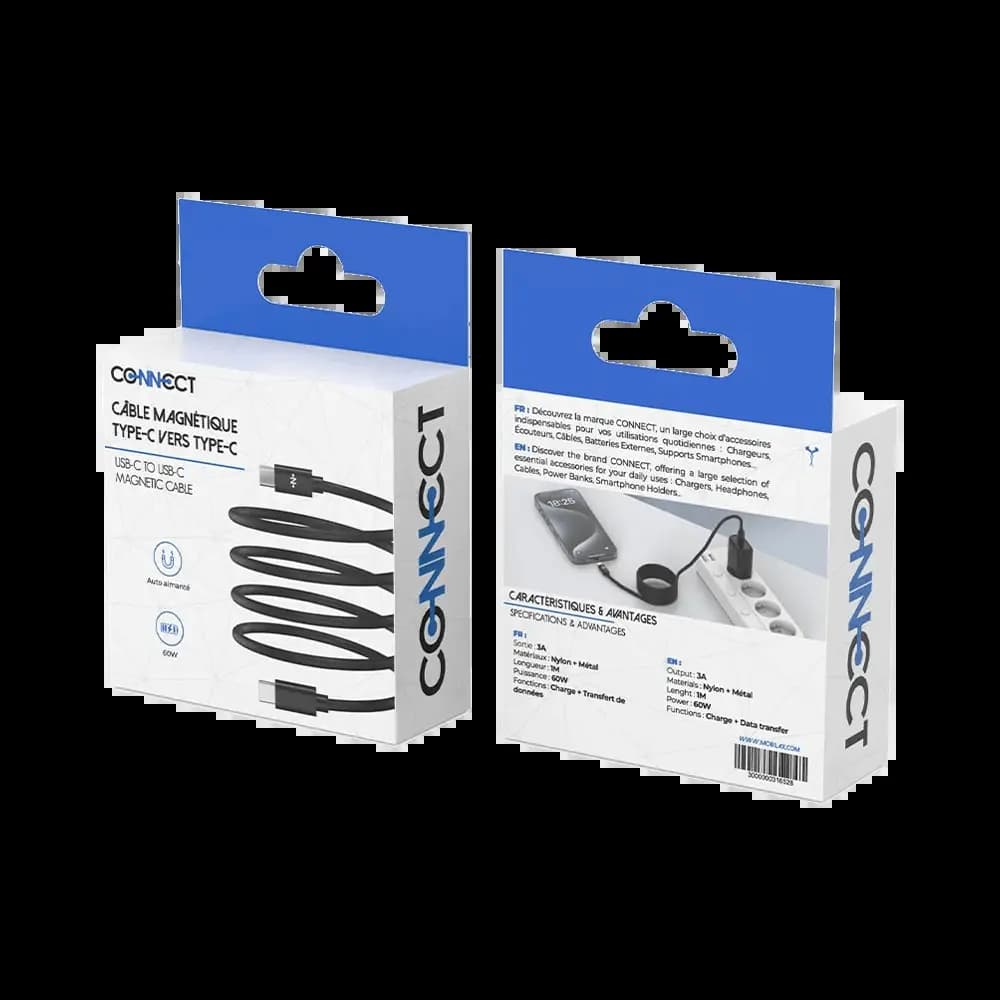 Câble USB-C vers USB-C magnétique 60W 1m - CONNECT Noir - Vue 3
