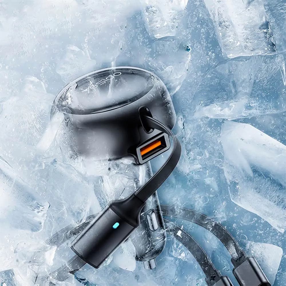 Chargeur Allume-Cigare Yesido 53W (avec Câble Rétractable Lightning + USB-C) Noir - Vue 19