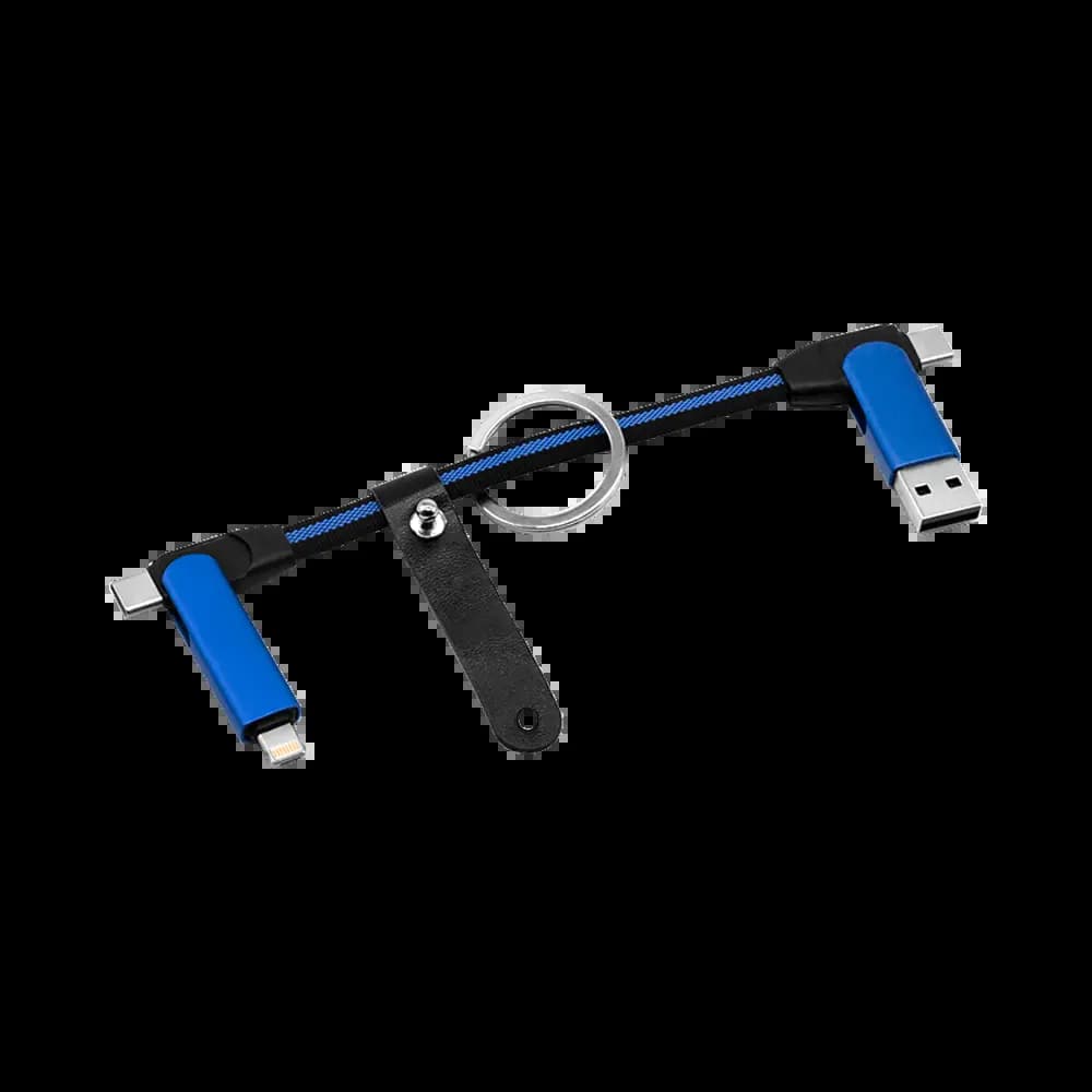 Porte-Clés Multi-Câbles 5 en 1 (Lightning + 2x USB-C + USB-A) Bleu - Vue 2