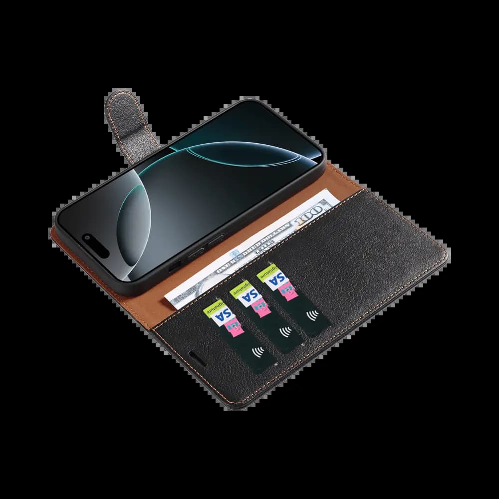 Housse folio anti-RFID iPhone 16 Pro – PROTECT IP011 Noir - Vue 3