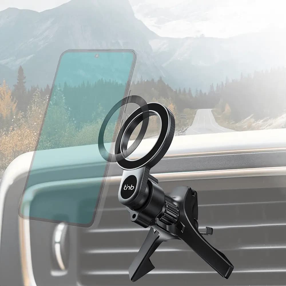 Support smartphone magnétique voiture T'nb CARMAGSFBK - fixation grille d'aération Noir - Vue 2
