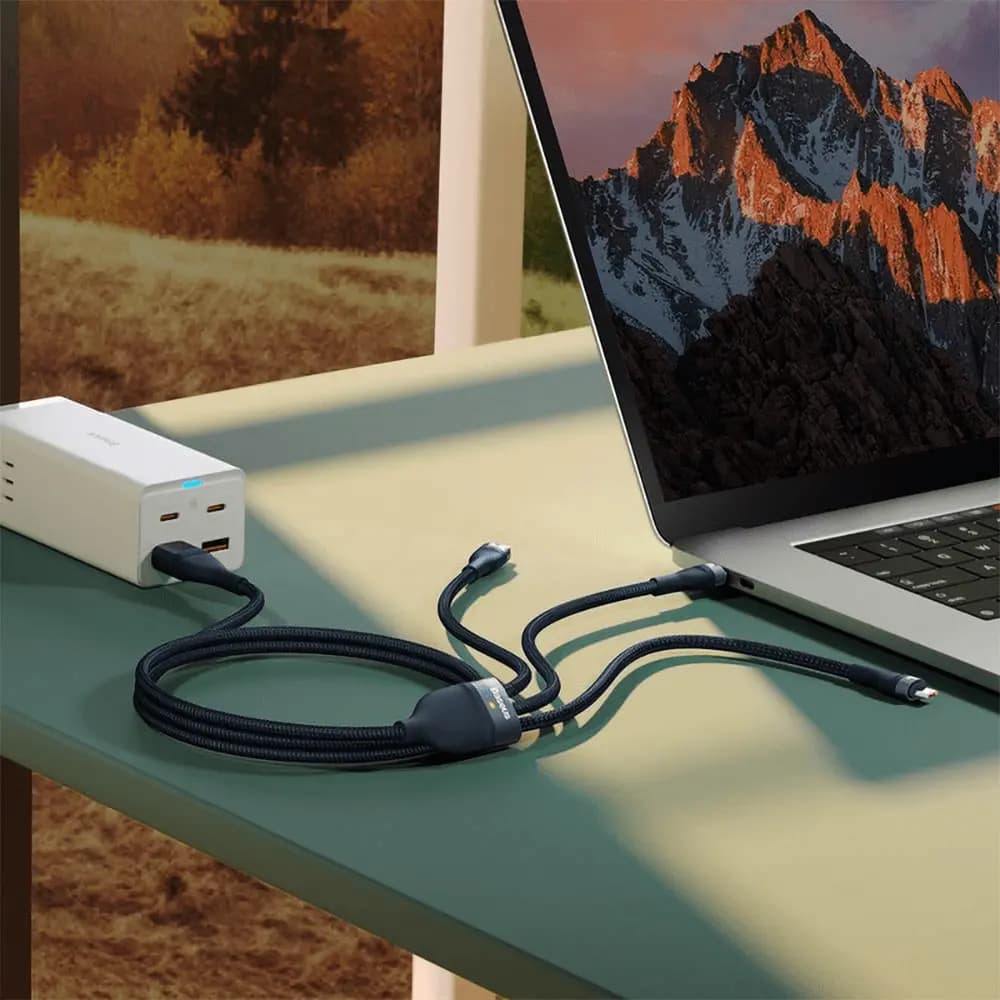 Câble Multi-Charge 100W USB + USB-C vers USB-C / Lightning / Micro-USB (1.2m) – Baseus Flash Series II Bleu - Vue 2