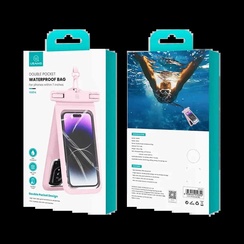 Pochette de Protection Étanche Usams à Double Poche IP68 Rose - Vue 2