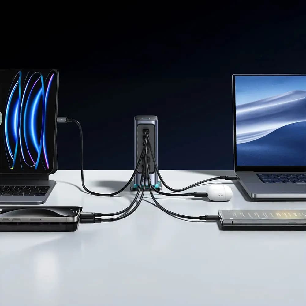 Station de charge 65W GaN 6-en-1 USB-C & USB-A - Joyroom JR-TCM02 Gris Foncé - Vue 5