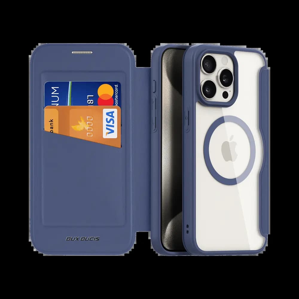 Housse folio MagSafe iPhone 15 Pro Max – Dux Ducis Skin X Pro Bleu - Vue 2