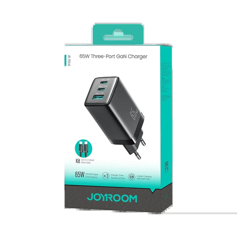 Chargeur Secteur Multi GaN JOYROOM JR-TG10 65W avec Câble USB-C vers USB-C 100W 1.2m Noir - Vue 12