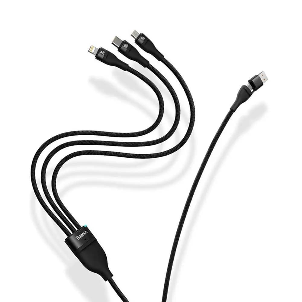 Câble Multi-Charge 100W USB + USB-C vers USB-C / Lightning / Micro-USB (1.2m) – Baseus Flash Series II Noir - Vue 2