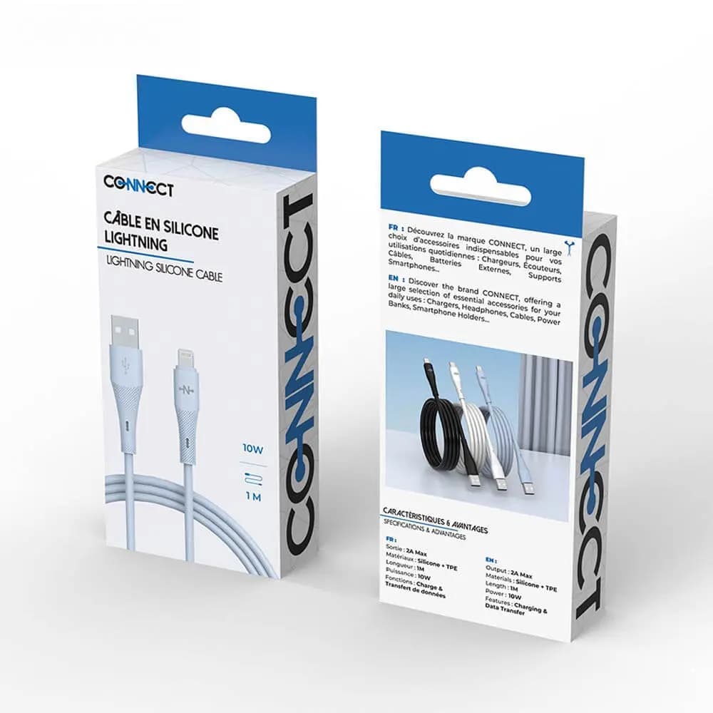 Câble Data USB vers Lightning CONNECT 10W (1m) Bleu - Vue 3