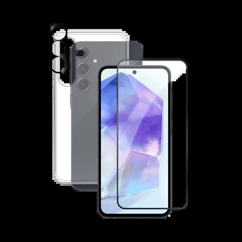 Pack de protection coque + protection lentille + verre trempé pour Samsung Galaxy A55 5G PROTECT - Transparent