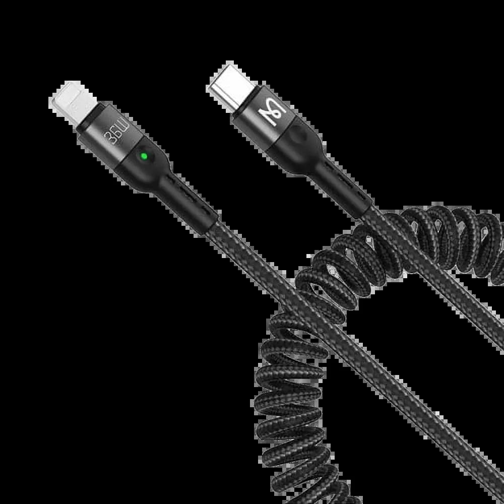 Câble USB-C vers Lightning spirale 36W 1.8m avec LED – Mcdodo CA-1960 Noir - Vue 2