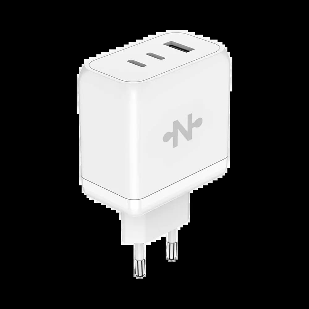Chargeur secteur GaN 65W 3 ports (2× USB-C + USB-A) – CONNECT Blanc