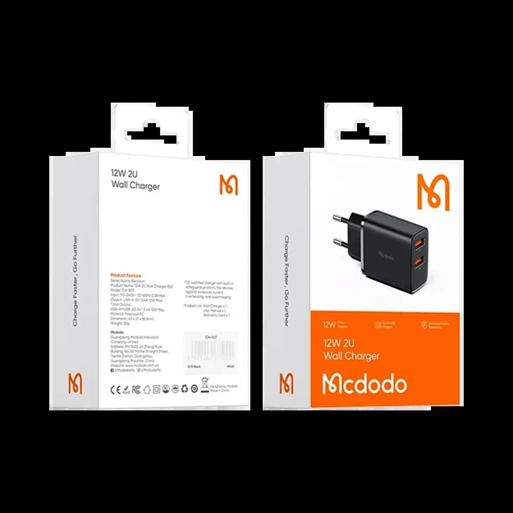 Chargeur secteur 12W (2 USB) – Mcdodo Noir - Vue 2