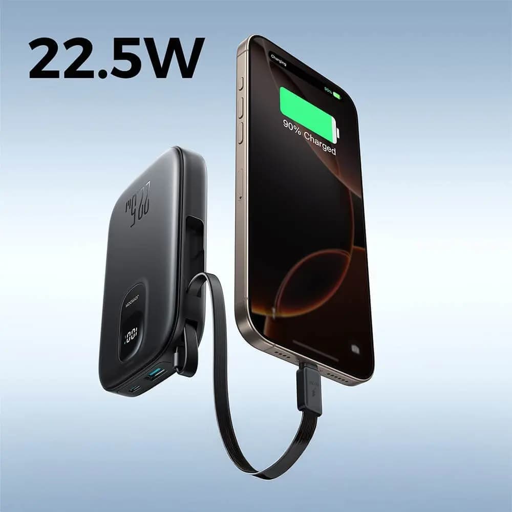 Batterie externe 10000mAh 22.5W avec câble USB-C intégré – Joyroom JR-PBF17 Noir - Vue 4