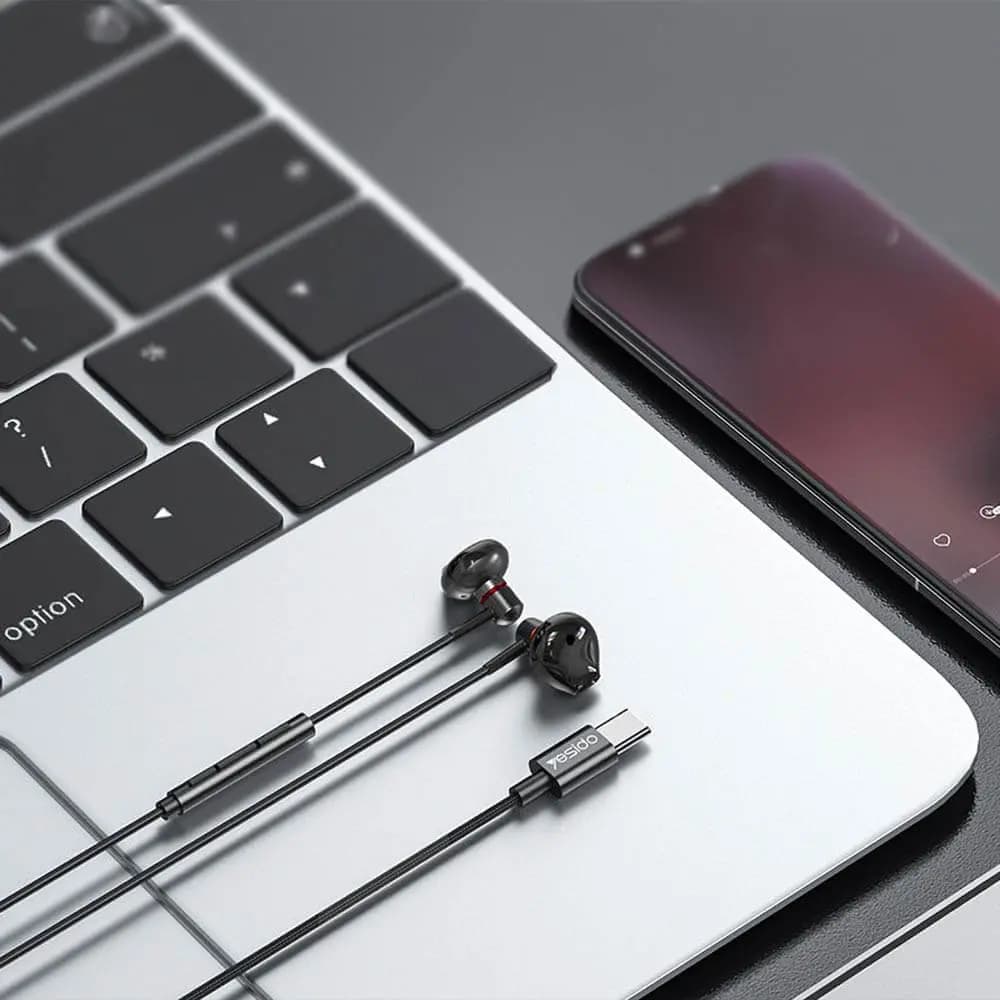 Écouteurs filaires USB-C avec micro & télécommande - Yesido YH49 Noir - Vue 2