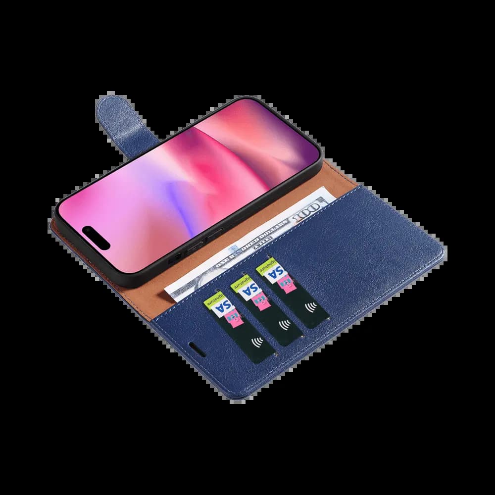 Housse folio anti-RFID iPhone 16 – PROTECT IP011 Bleu Marine - Vue 3