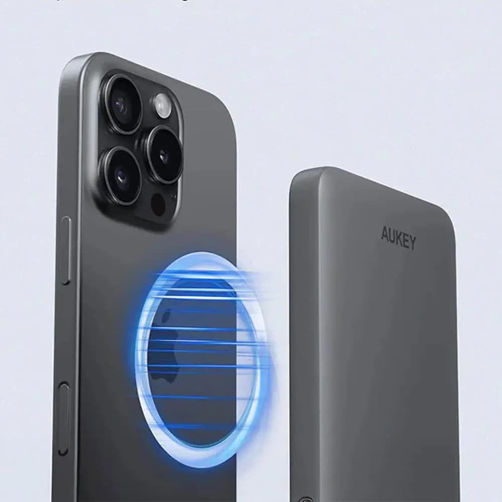 Batterie externe sans fil Aukey 5000mAh 20W avec câble USB-C - Gris - Vue 3